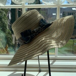 Liz Claiborne Tan Wide-Brim Hat with Black Ribbon